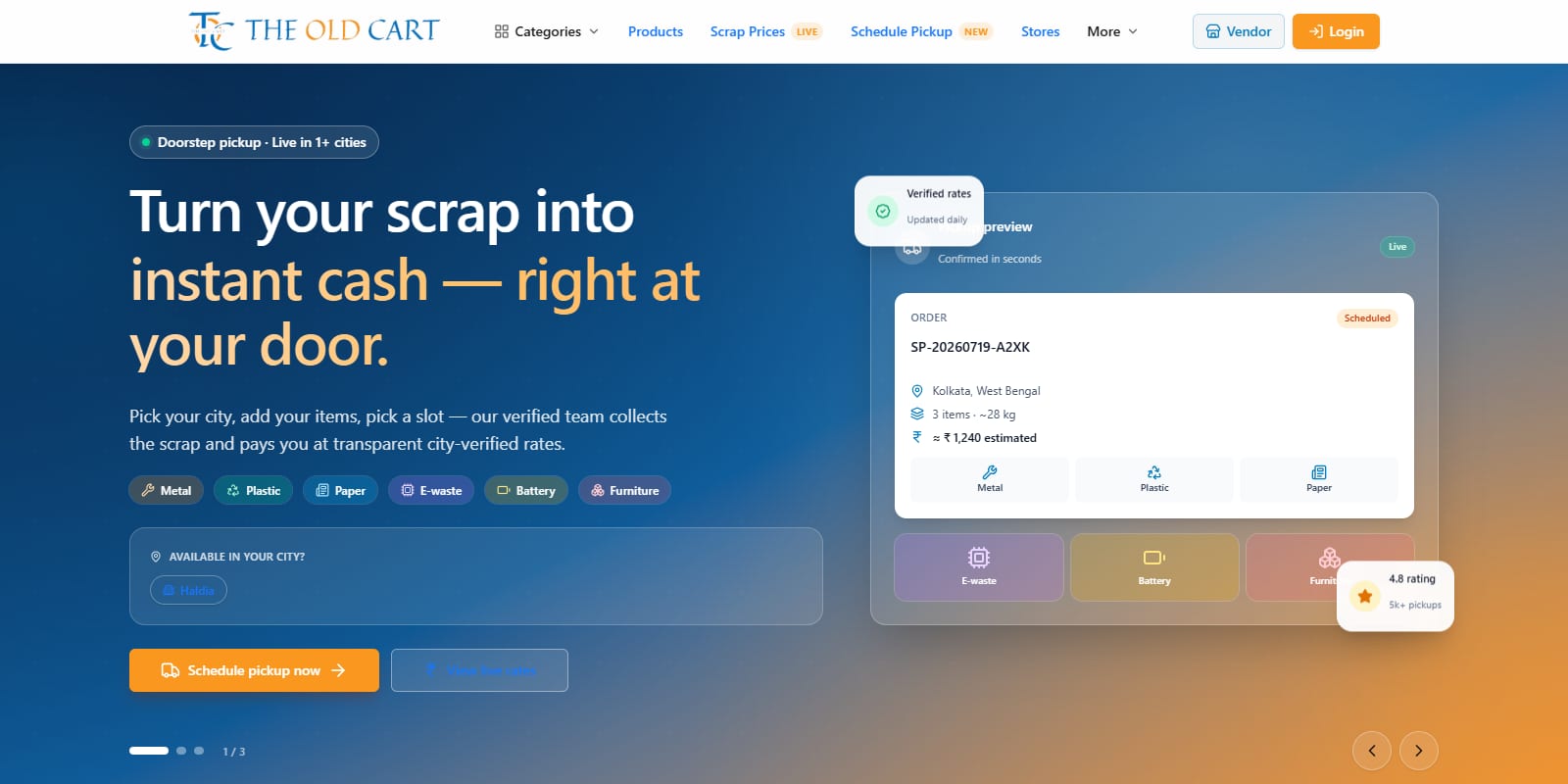 The Old Cart website screenshot